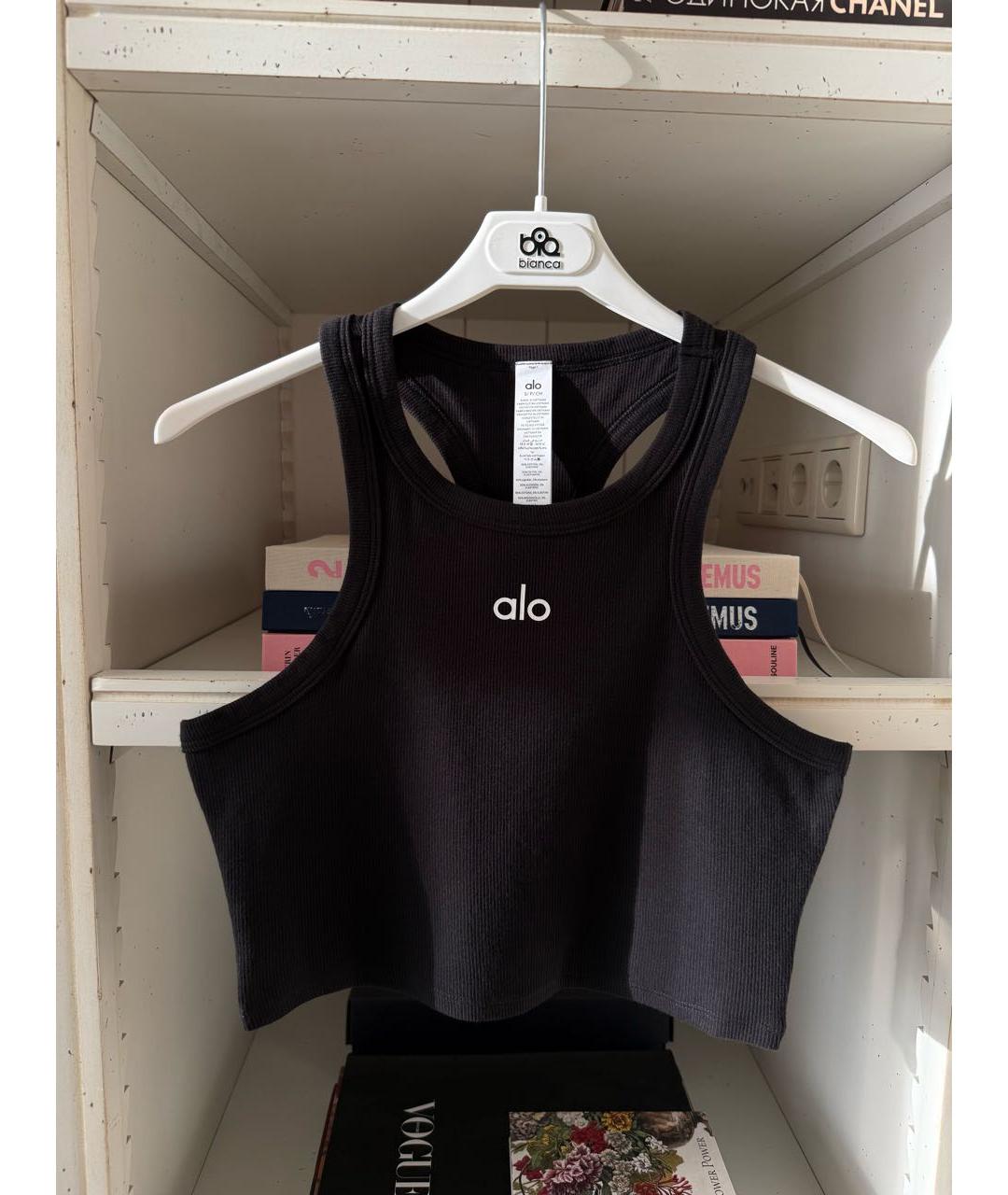 ALO YOGA Черная хлопко-эластановая футболка, фото 9