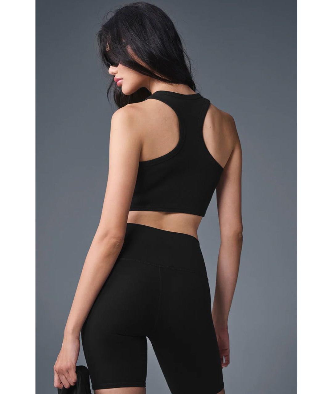 ALO YOGA Черная хлопко-эластановая футболка, фото 7