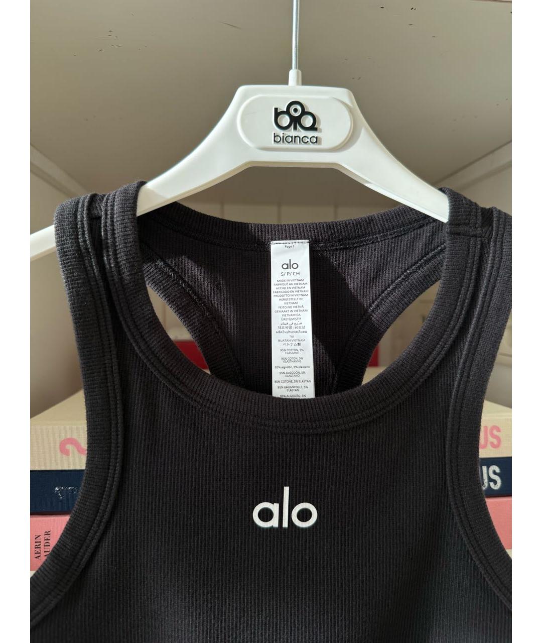 ALO YOGA Черная хлопко-эластановая футболка, фото 5