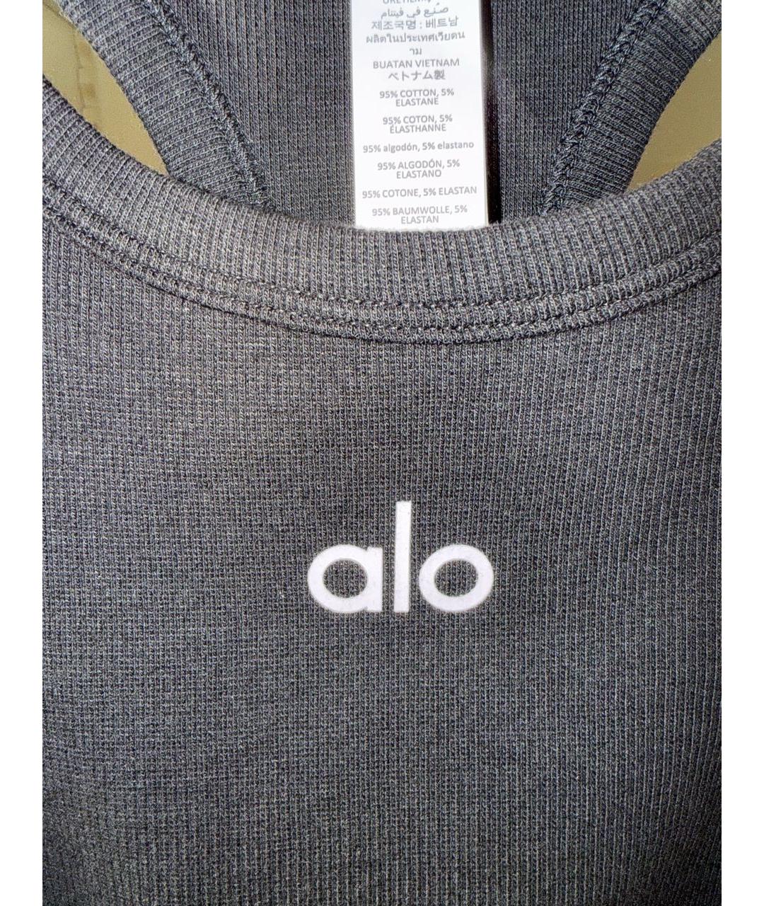 ALO YOGA Черная хлопко-эластановая футболка, фото 4