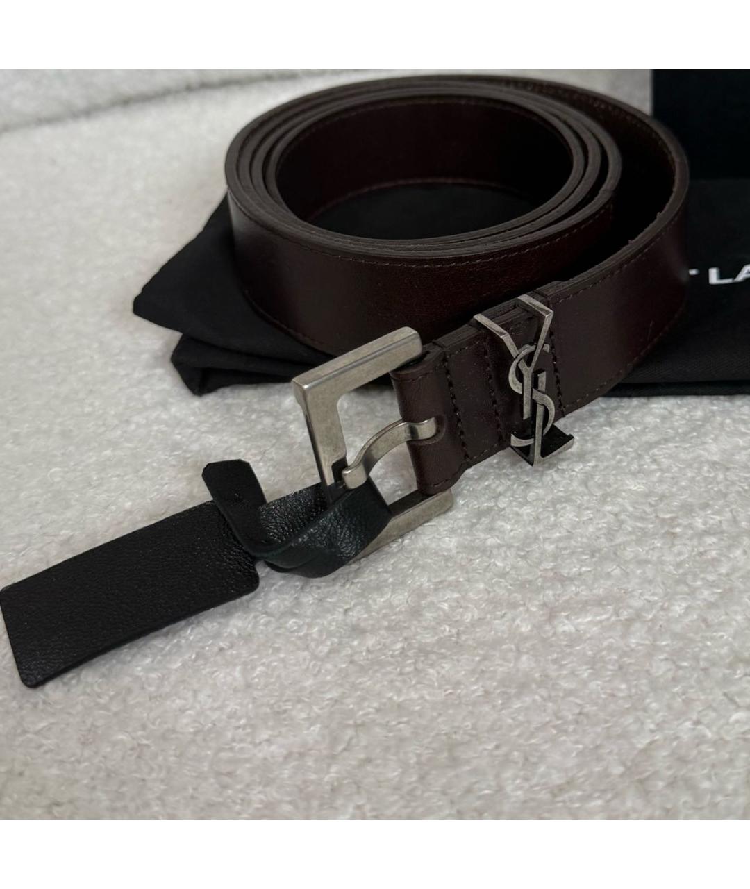 SAINT LAURENT Коричневый кожаный ремень, фото 3