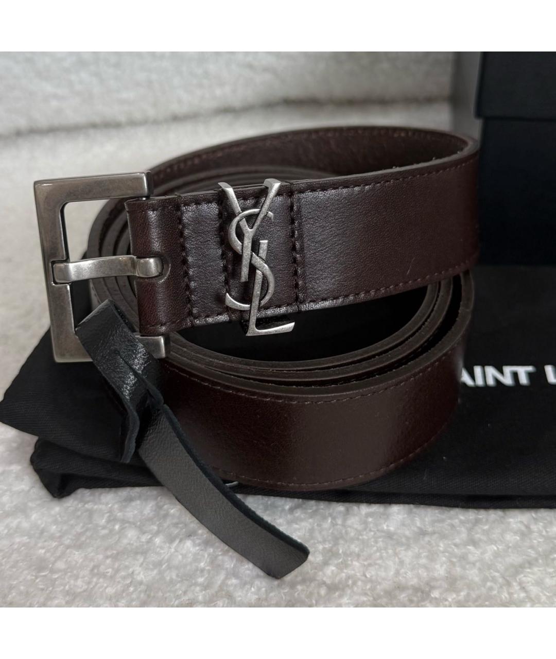 SAINT LAURENT Коричневый кожаный ремень, фото 2