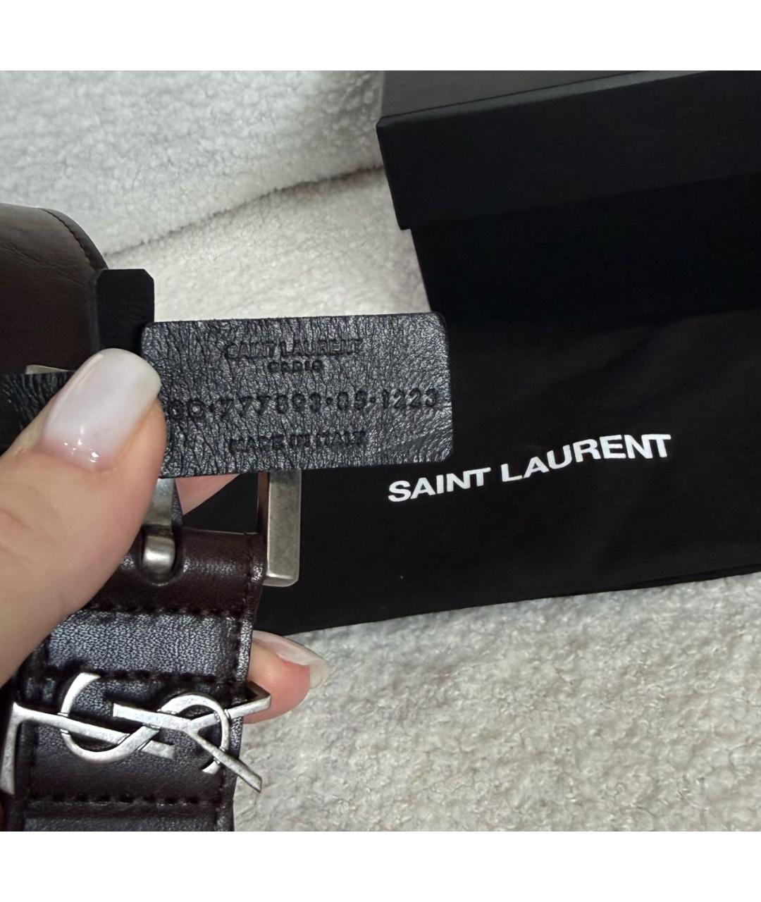 SAINT LAURENT Коричневый кожаный ремень, фото 6