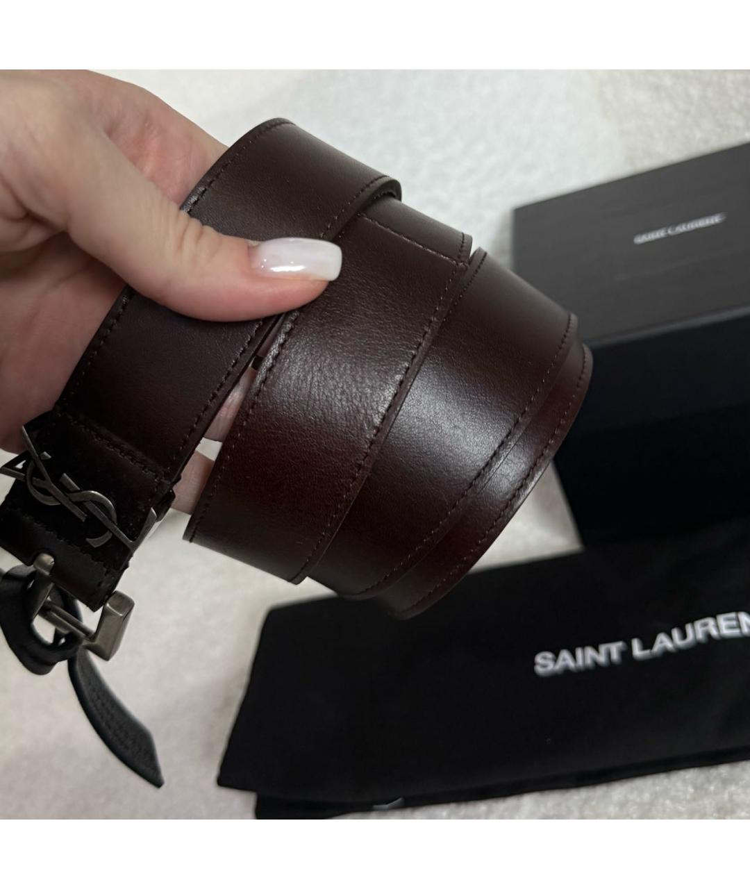 SAINT LAURENT Коричневый кожаный ремень, фото 4