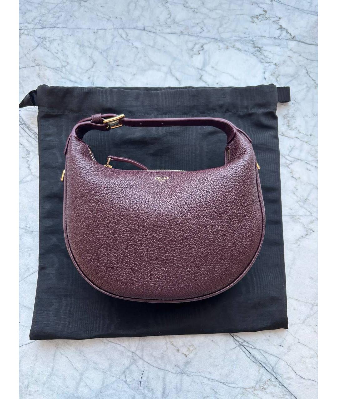 CELINE Бордовая кожаная сумка с короткими ручками, фото 7