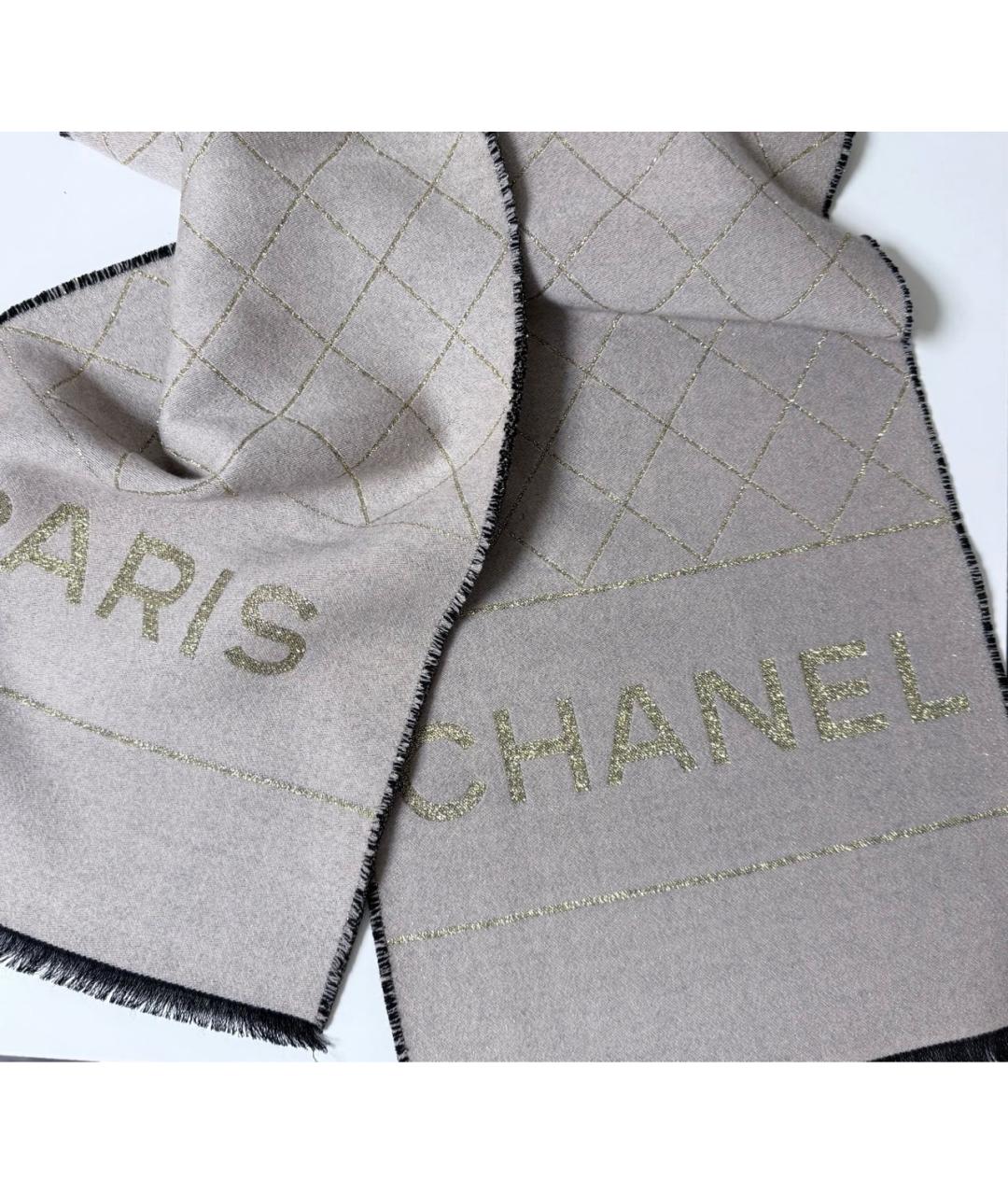 CHANEL Бежевый шерстяной шарф, фото 8
