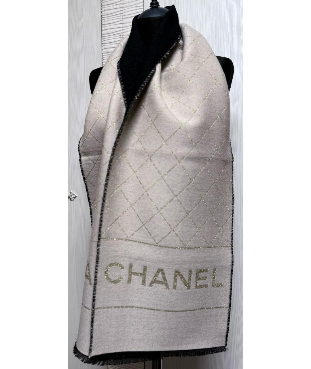 CHANEL Бежевый шерстяной шарф, фото 4