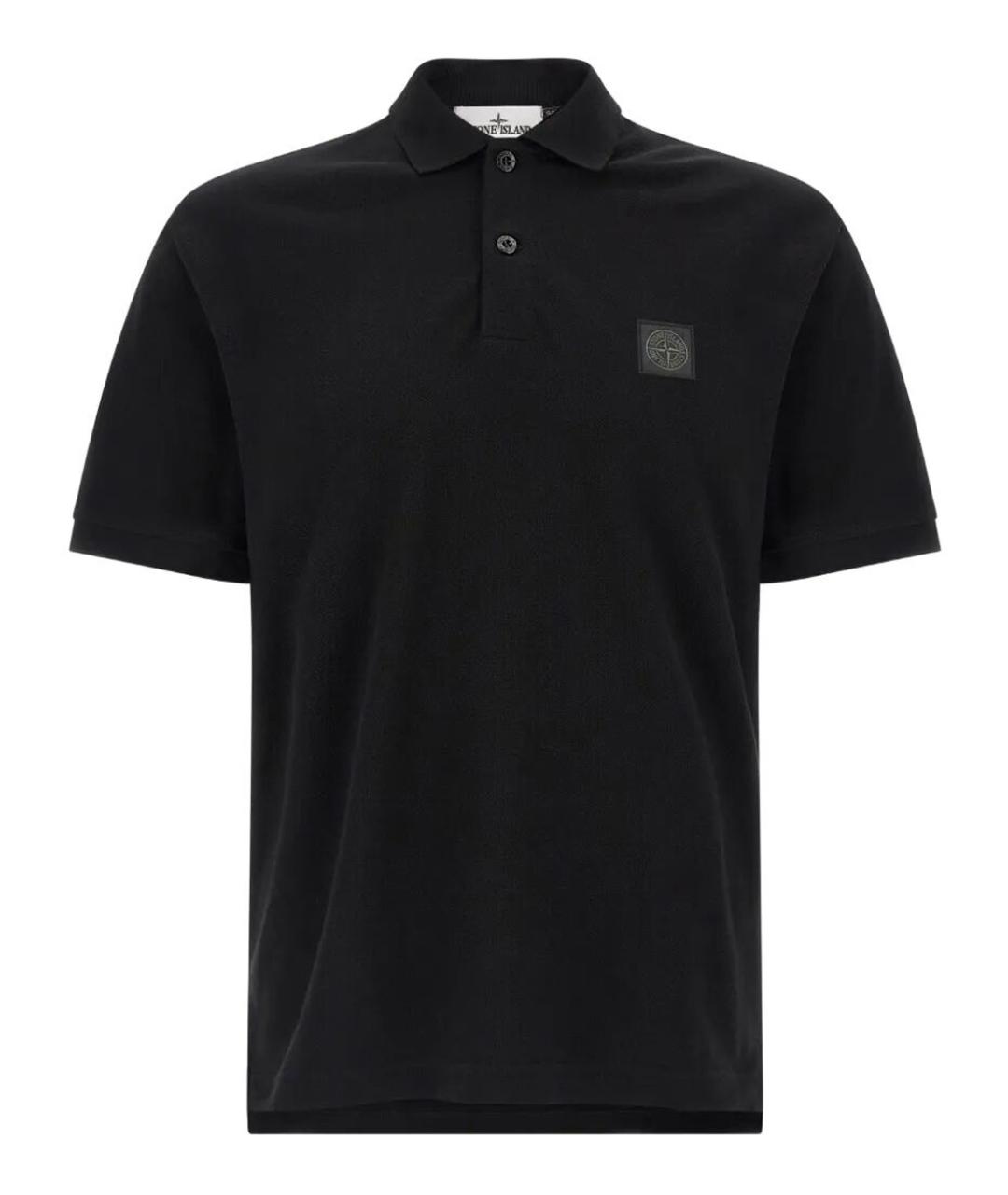 STONE ISLAND Черное хлопковое поло с коротким рукавом, фото 1