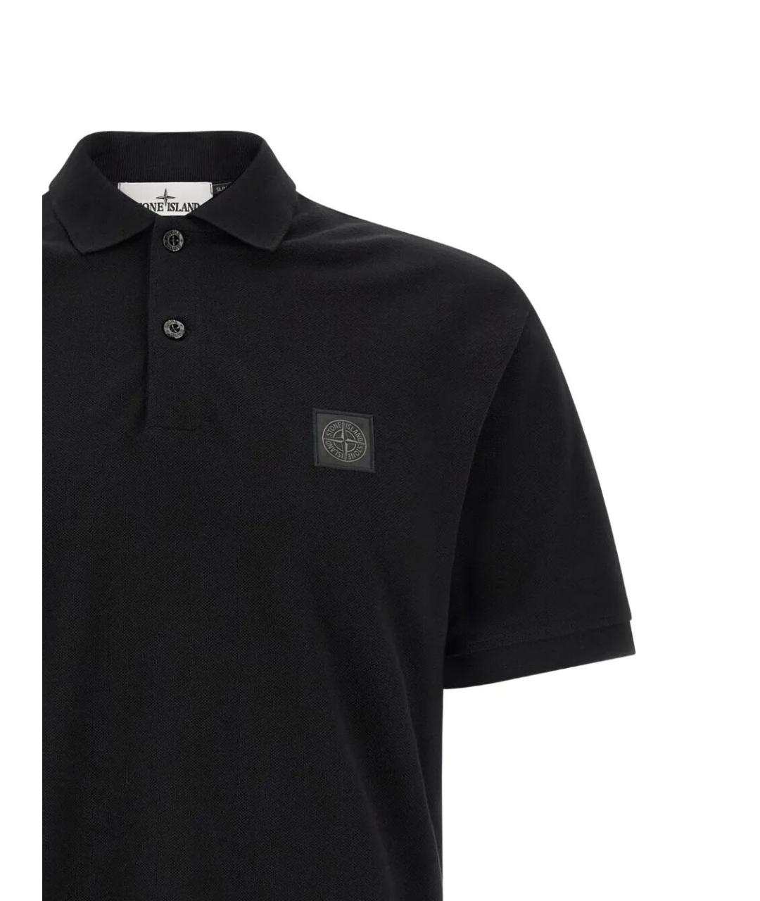 STONE ISLAND Черное хлопковое поло с коротким рукавом, фото 3