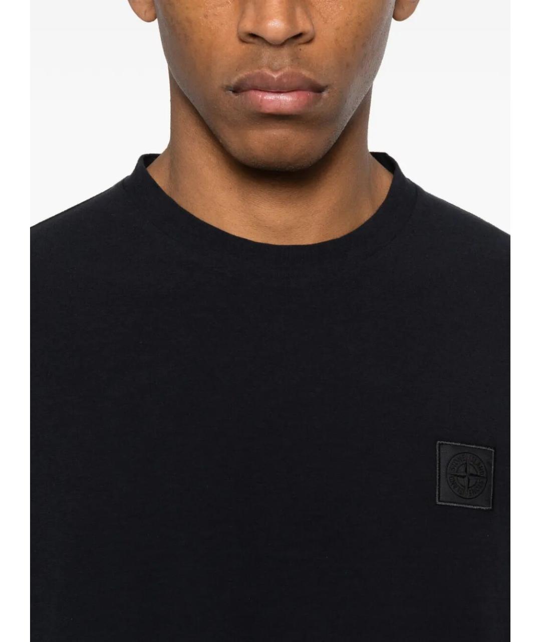STONE ISLAND Темно-синяя хлопковая футболка, фото 4