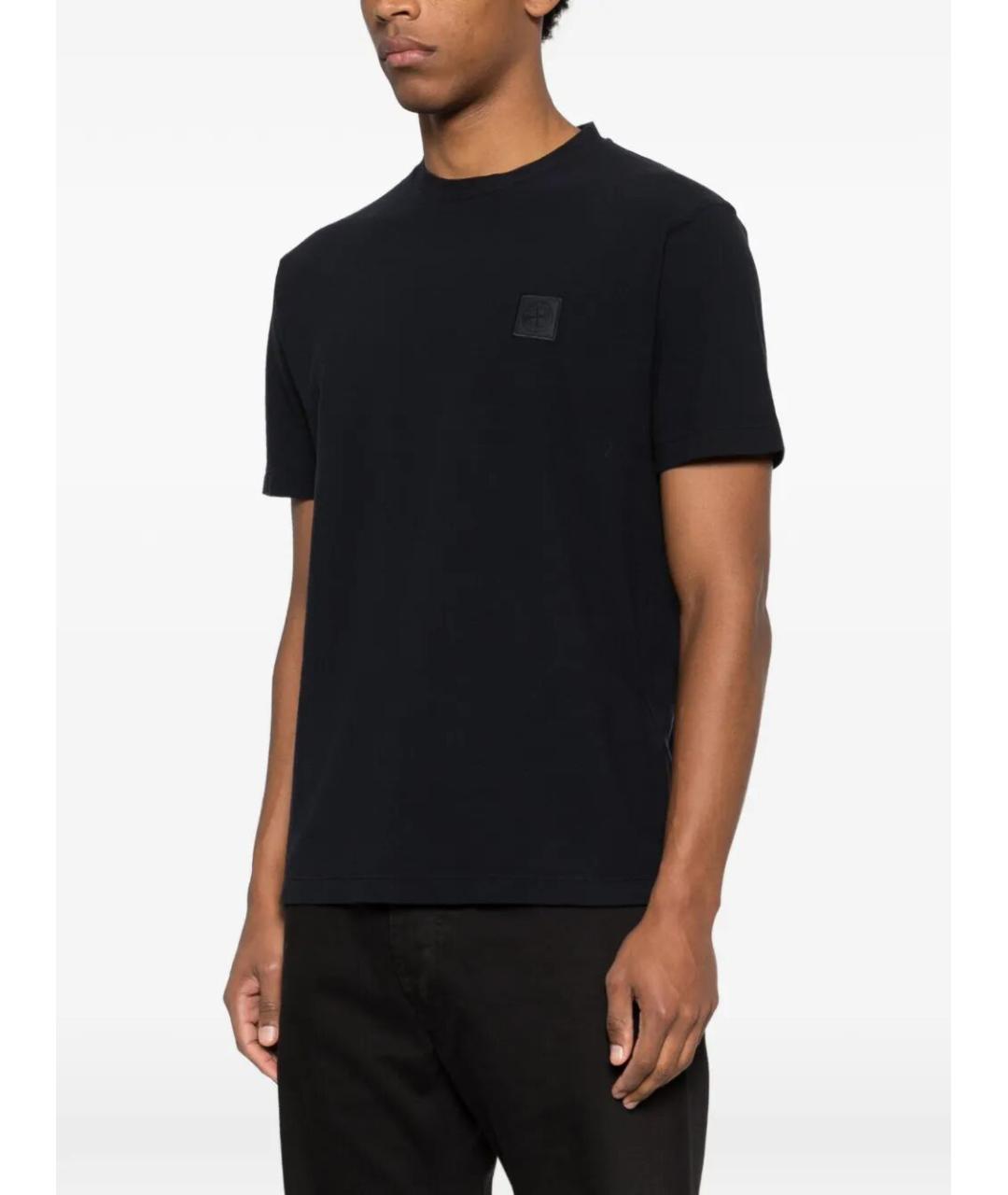STONE ISLAND Темно-синяя хлопковая футболка, фото 2