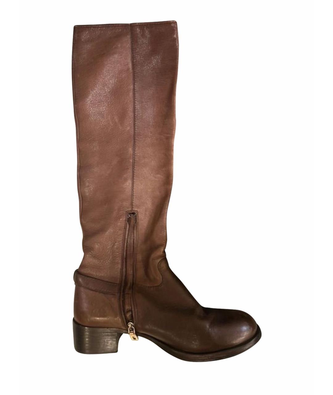 PRADA Коричневые кожаные сапоги, фото 1