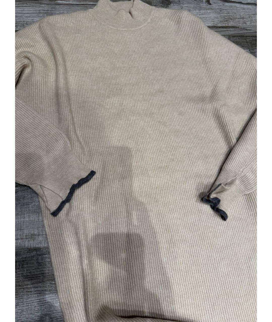 BRUNELLO CUCINELLI Бежевое шерстяное повседневное платье, фото 2