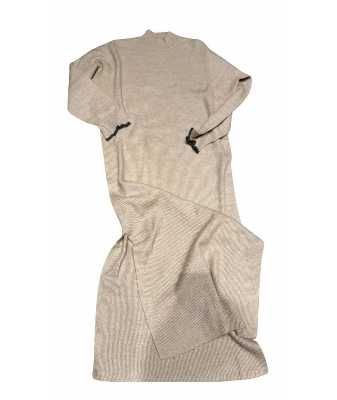 BRUNELLO CUCINELLI Бежевое шерстяное повседневное платье, фото 9