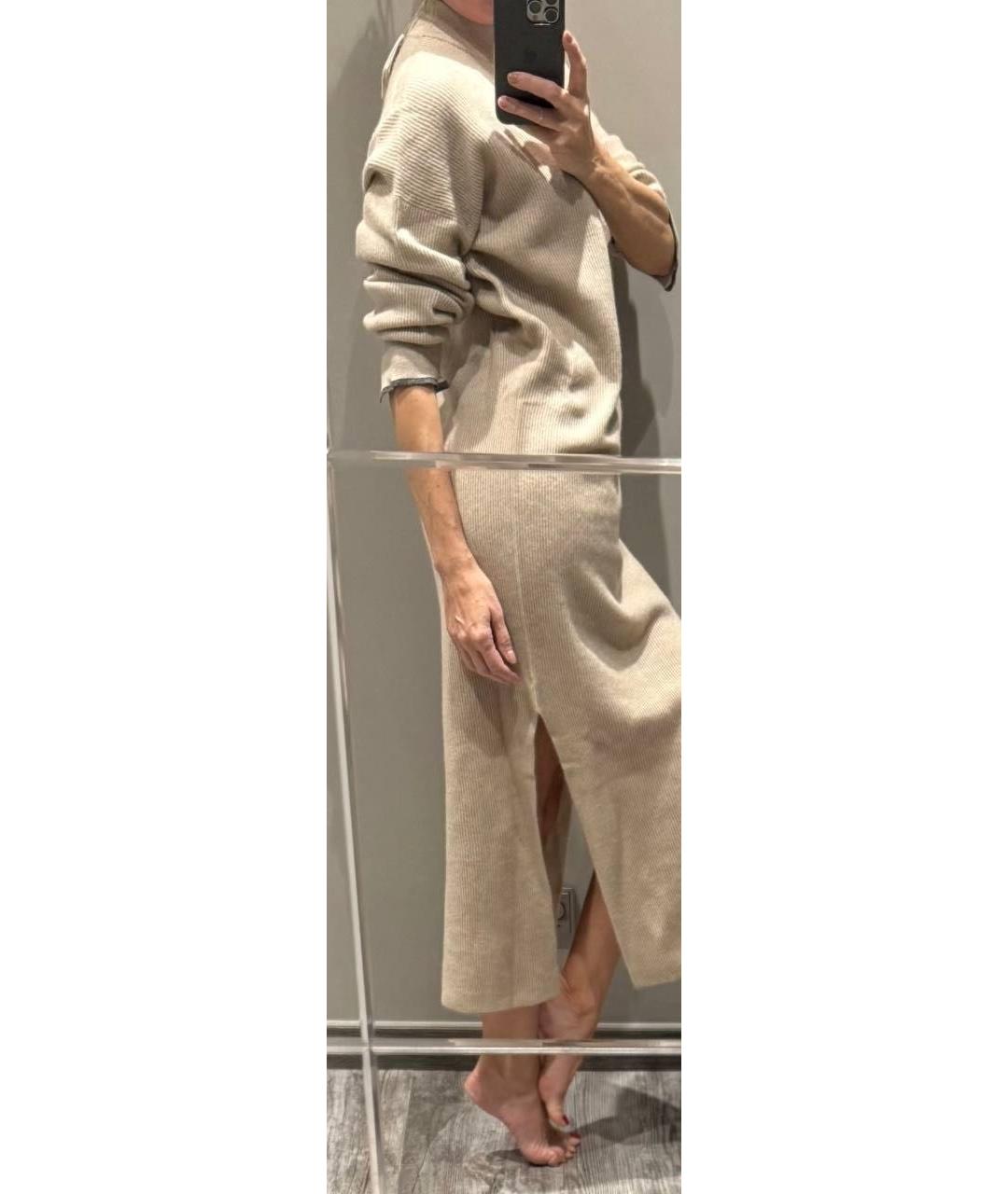 BRUNELLO CUCINELLI Бежевое шерстяное повседневное платье, фото 6