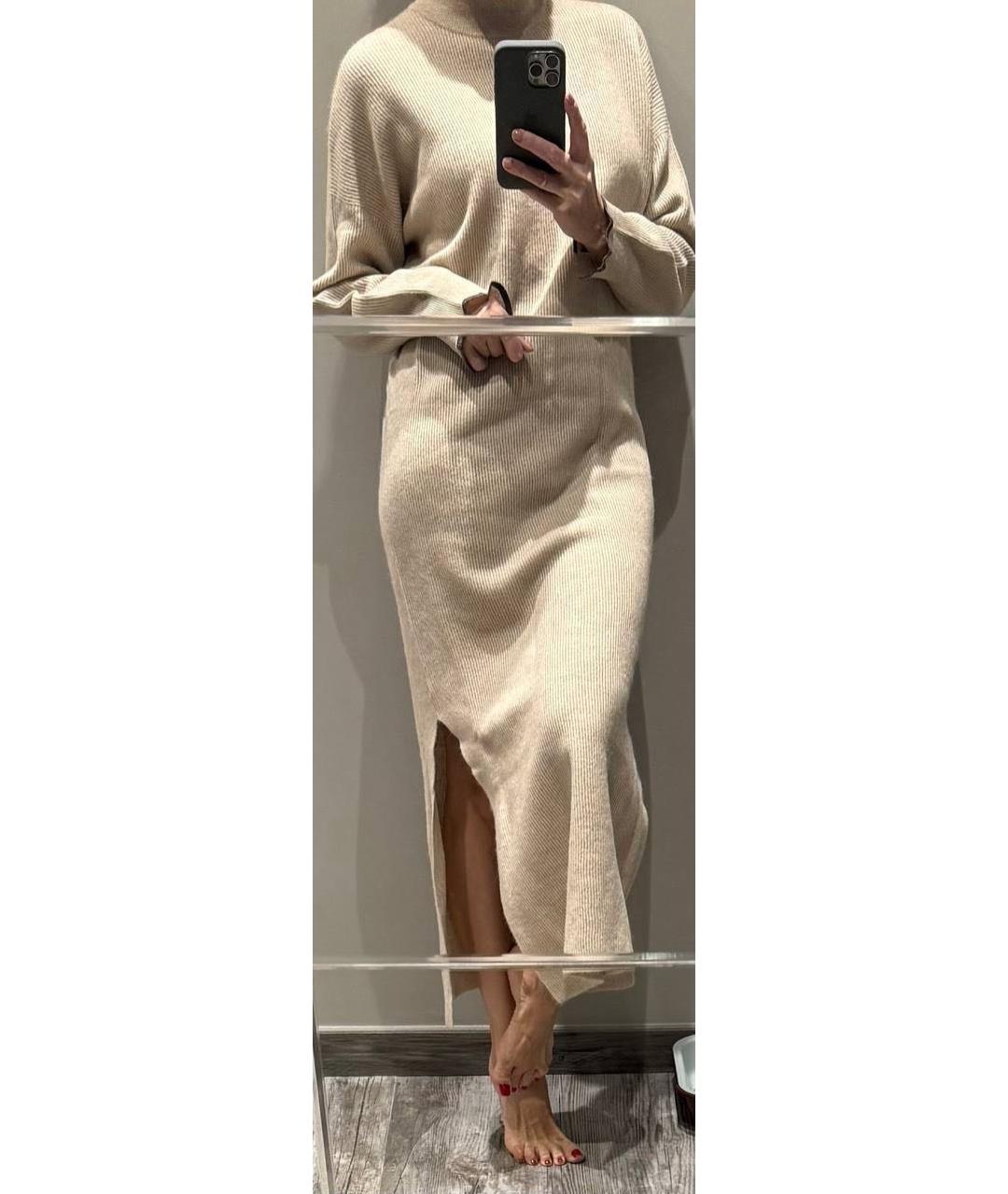 BRUNELLO CUCINELLI Бежевое шерстяное повседневное платье, фото 4