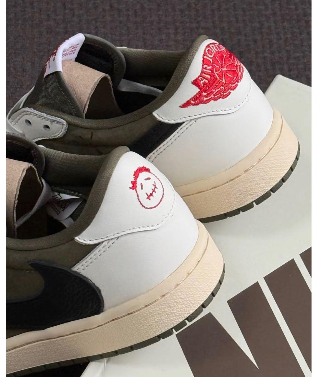 JORDAN Хаки кожаные низкие кроссовки / кеды, фото 7