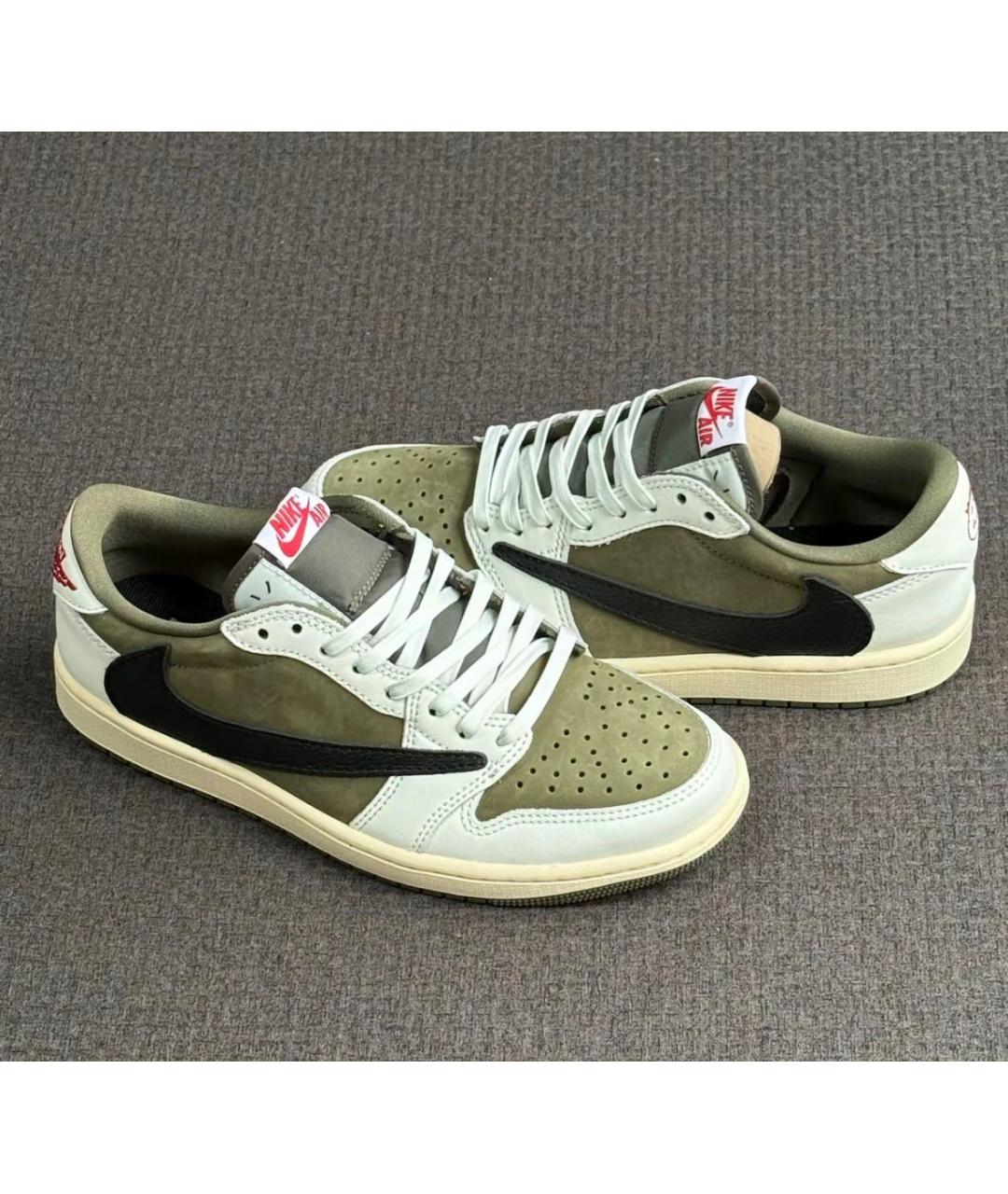 JORDAN Хаки кожаные низкие кроссовки / кеды, фото 4