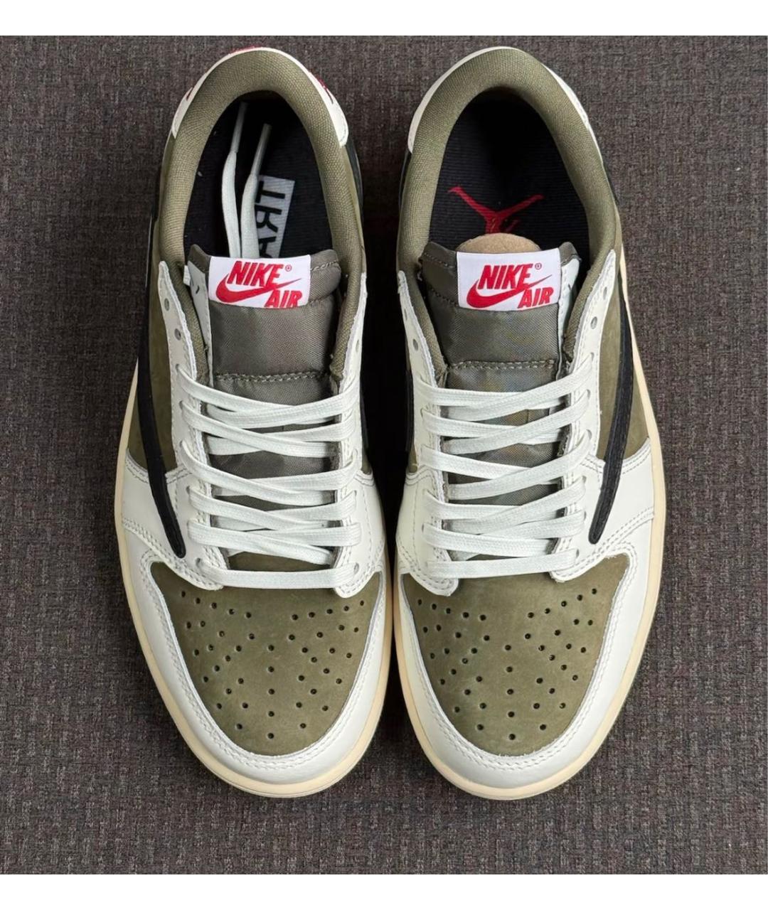 JORDAN Хаки кожаные низкие кроссовки / кеды, фото 6