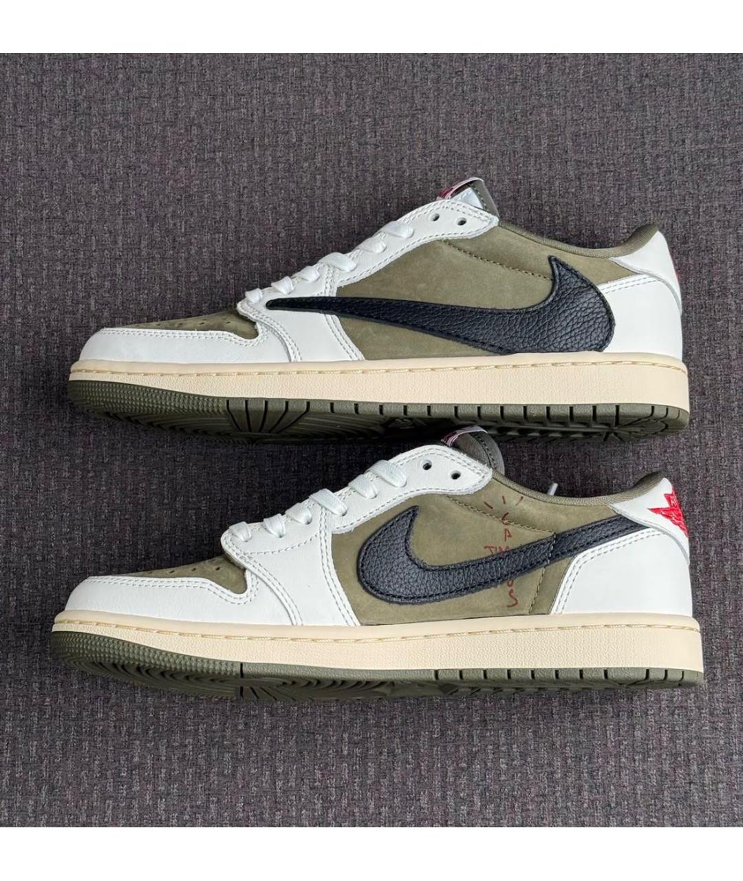 JORDAN Хаки кожаные низкие кроссовки / кеды, фото 5