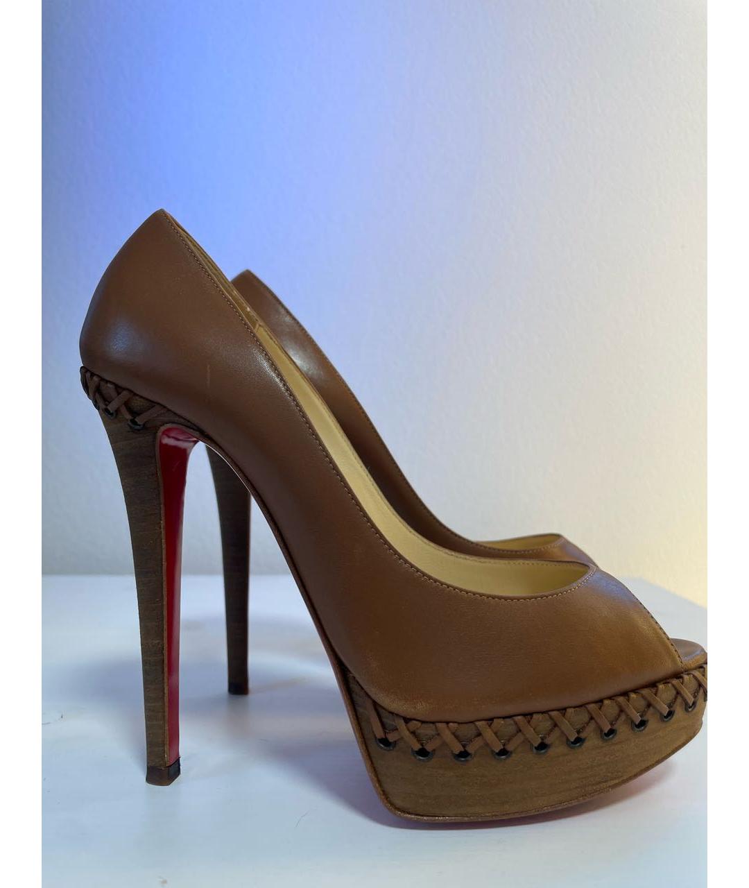 CHRISTIAN LOUBOUTIN Коричневые кожаные туфли, фото 9