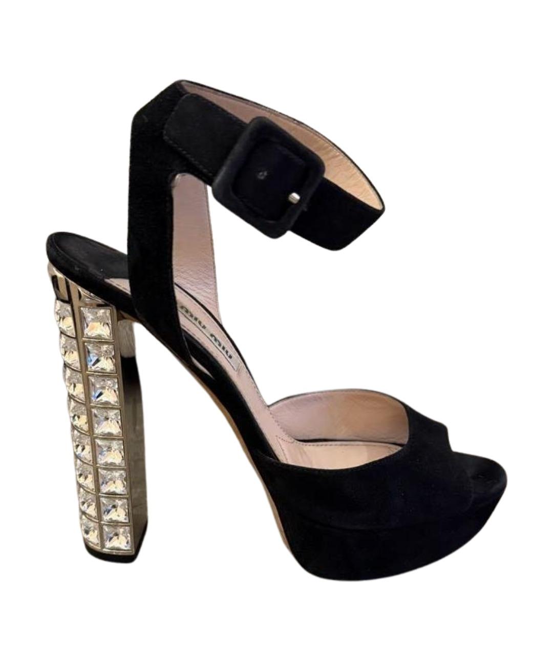 MIU MIU Черные замшевые босоножки, фото 1