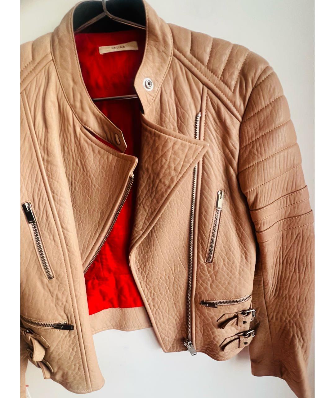 CELINE Бежевая кожаная куртка, фото 4