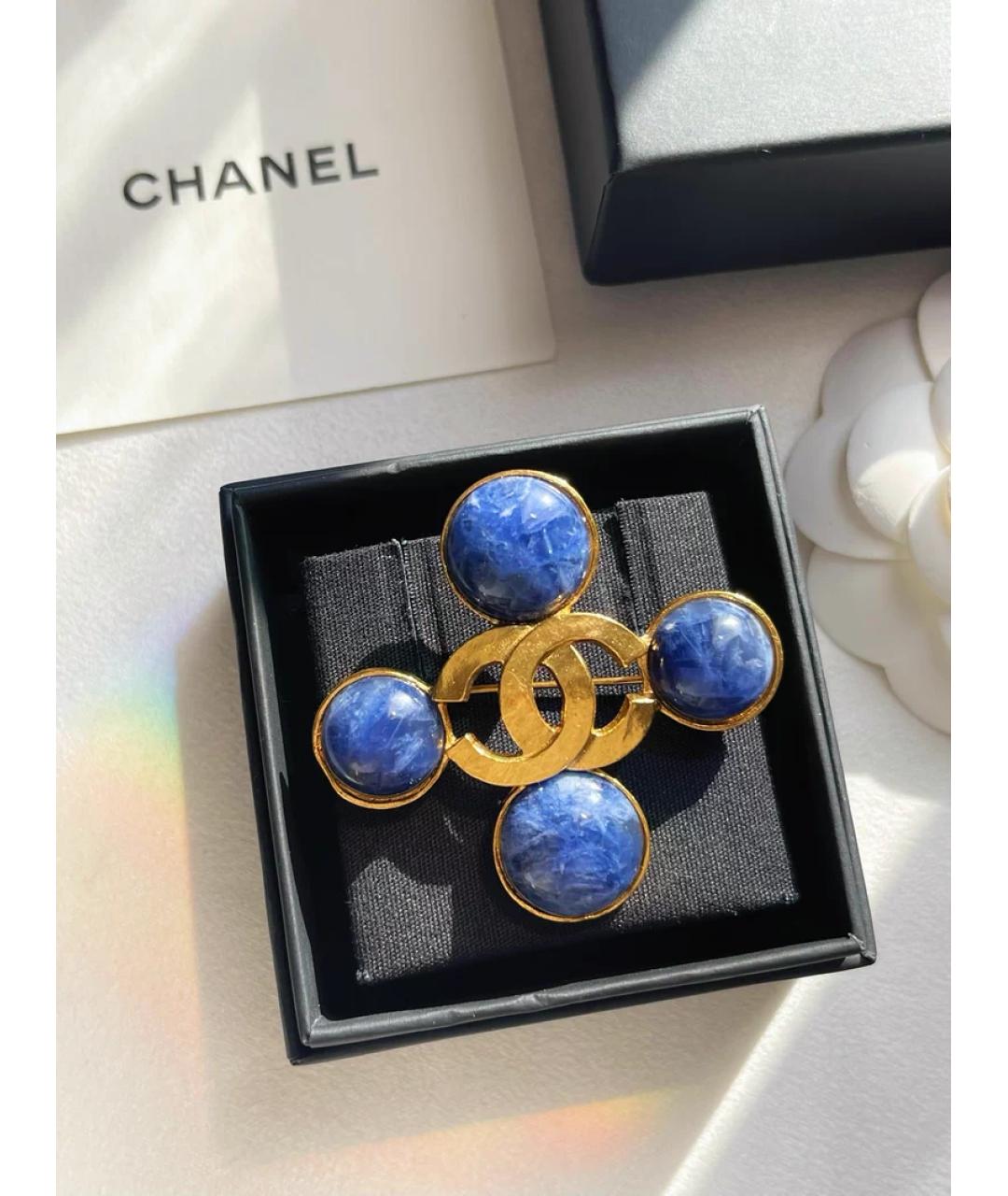 CHANEL Синяя металлическая брошь, фото 3