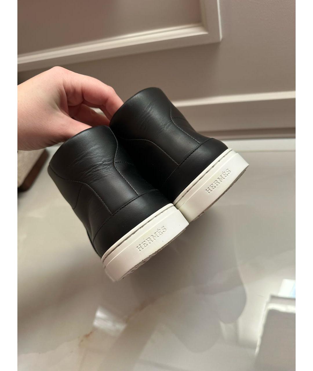 HERMES Черные кожаные высокие кроссовки / кеды, фото 3