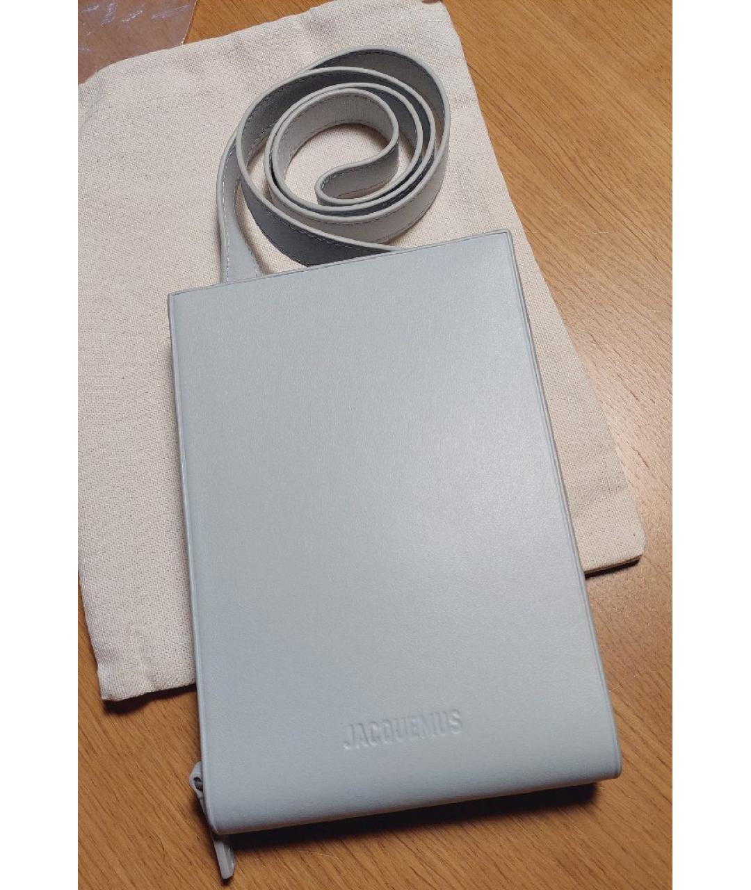 JACQUEMUS Серая кожаная сумка через плечо, фото 2