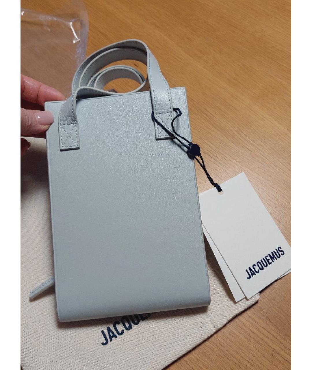 JACQUEMUS Серая кожаная сумка через плечо, фото 3