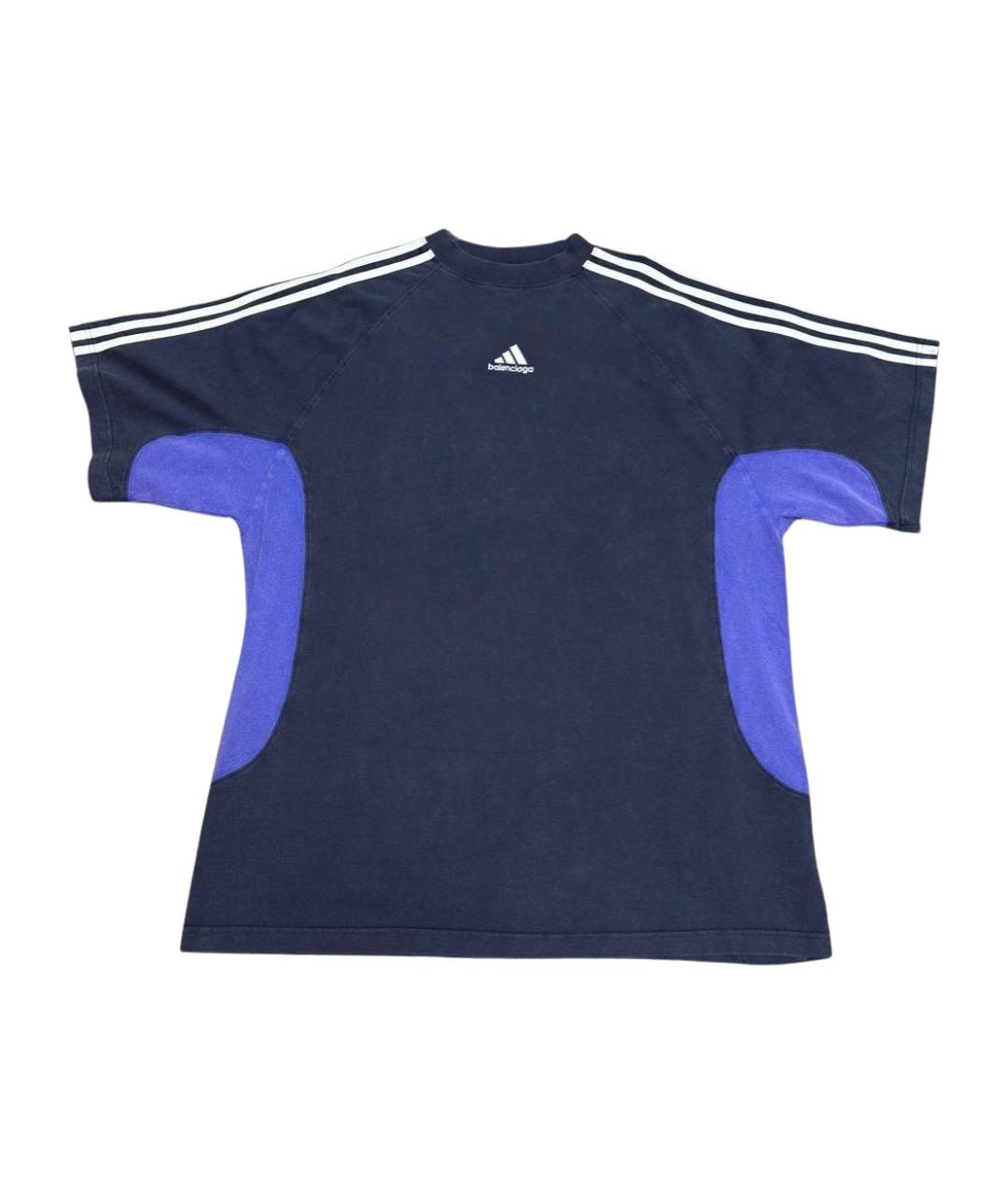 BALENCIAGA Темно-синяя хлопковая футболка, фото 1