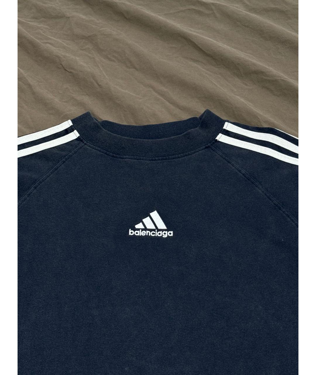 BALENCIAGA Темно-синяя хлопковая футболка, фото 3