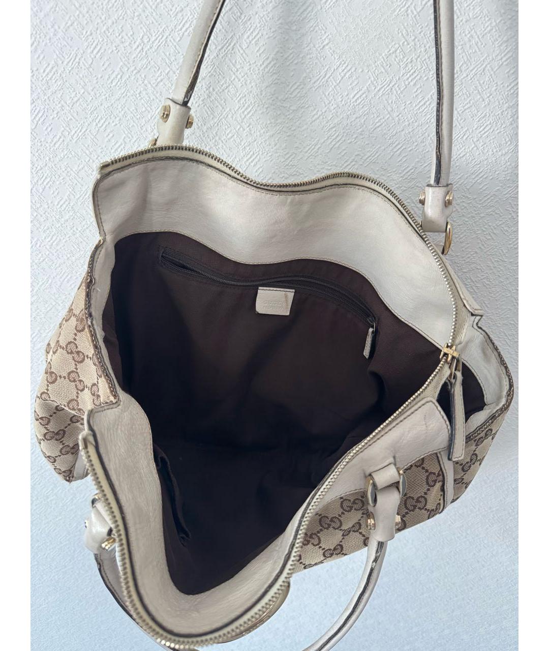 GUCCI Бежевая хлопковая сумка с короткими ручками, фото 4
