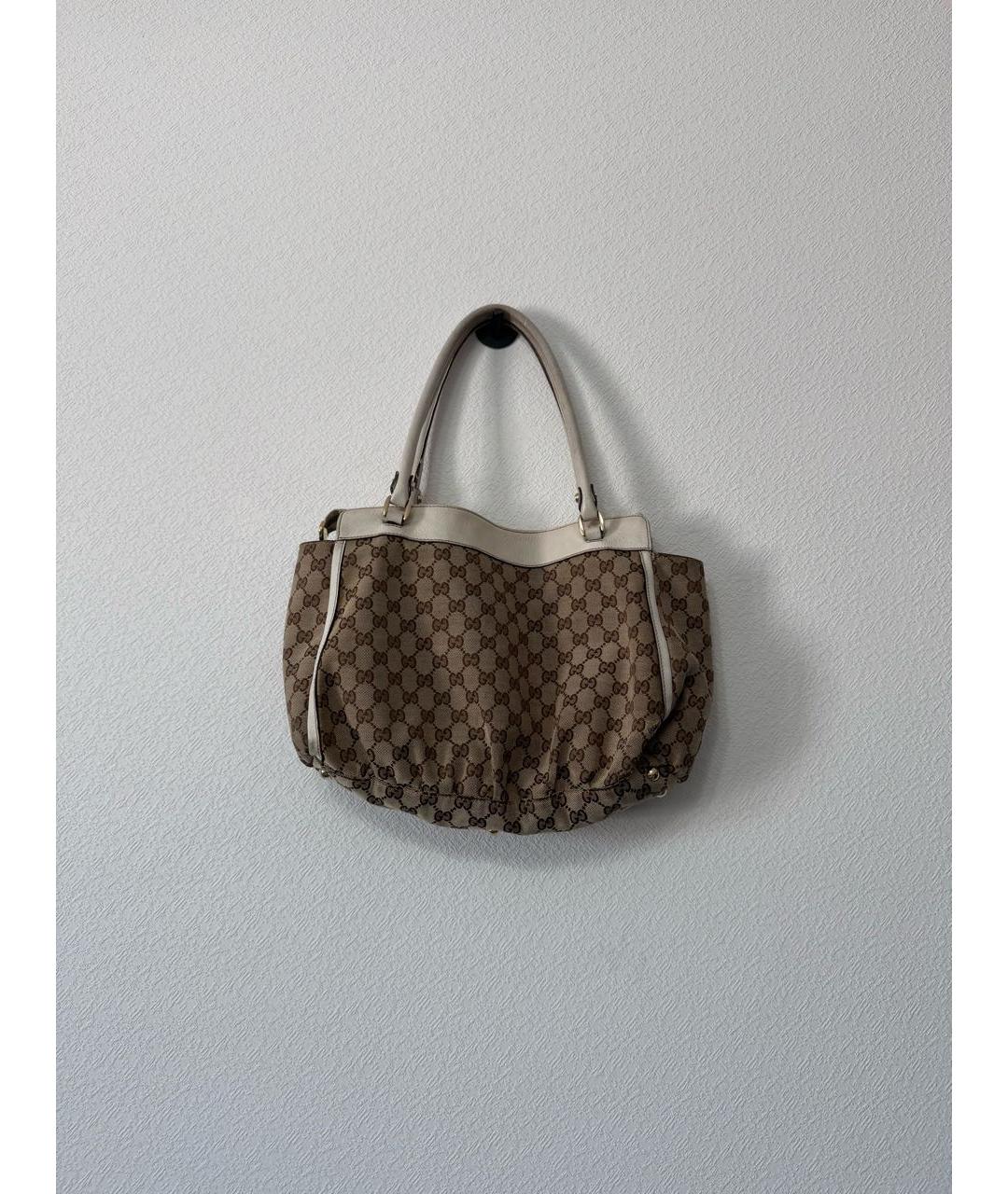 GUCCI Бежевая хлопковая сумка с короткими ручками, фото 3