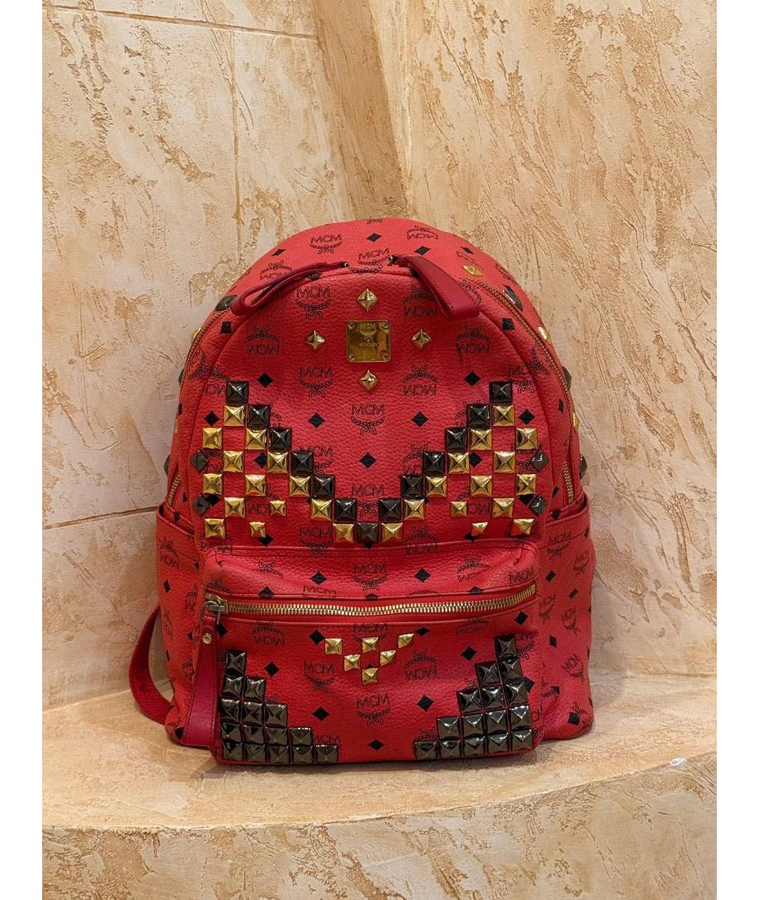 MCM Красный кожаный рюкзак, фото 5