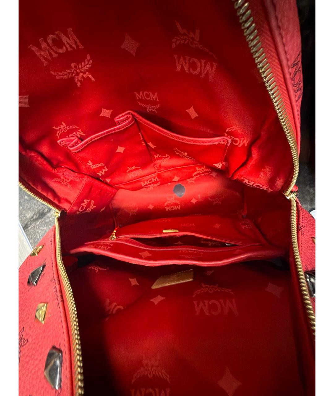MCM Красный кожаный рюкзак, фото 4