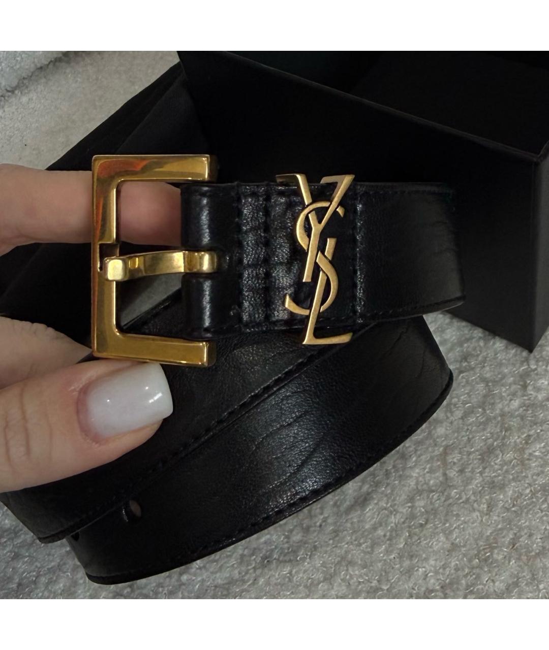 SAINT LAURENT Черный кожаный ремень, фото 2