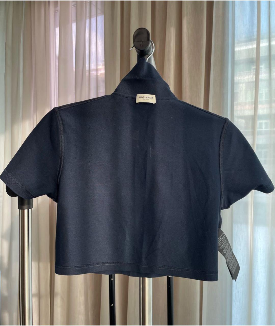 SAINT LAURENT Темно-синяя хлопковая футболка, фото 3