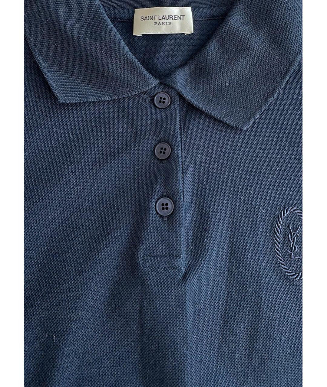 SAINT LAURENT Темно-синяя хлопковая футболка, фото 4