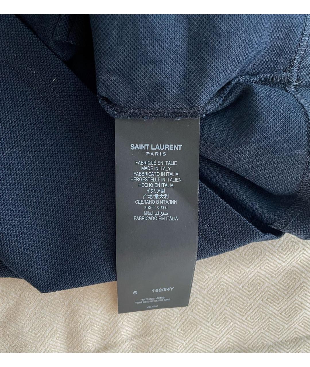 SAINT LAURENT Темно-синяя хлопковая футболка, фото 6
