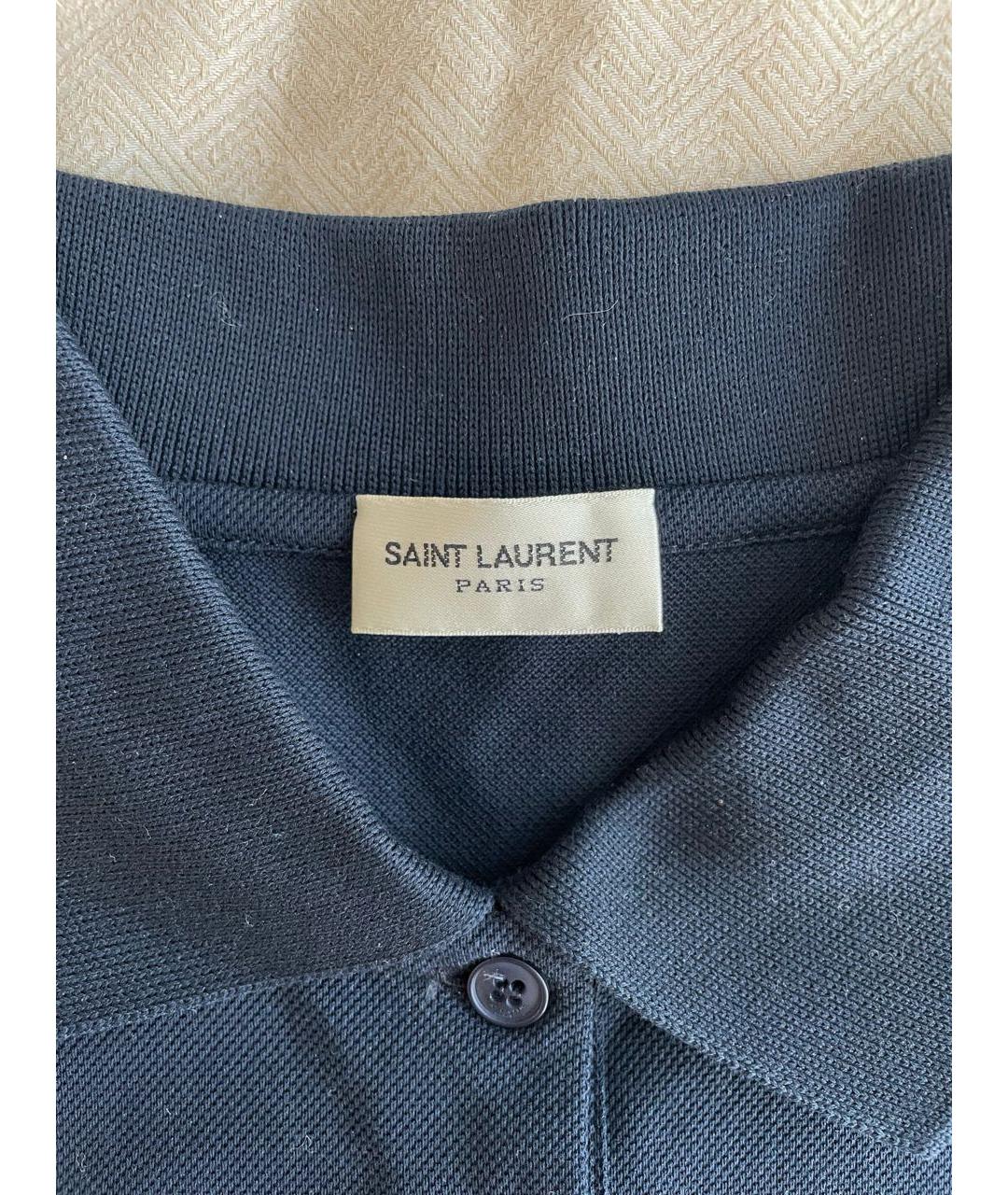 SAINT LAURENT Темно-синяя хлопковая футболка, фото 5