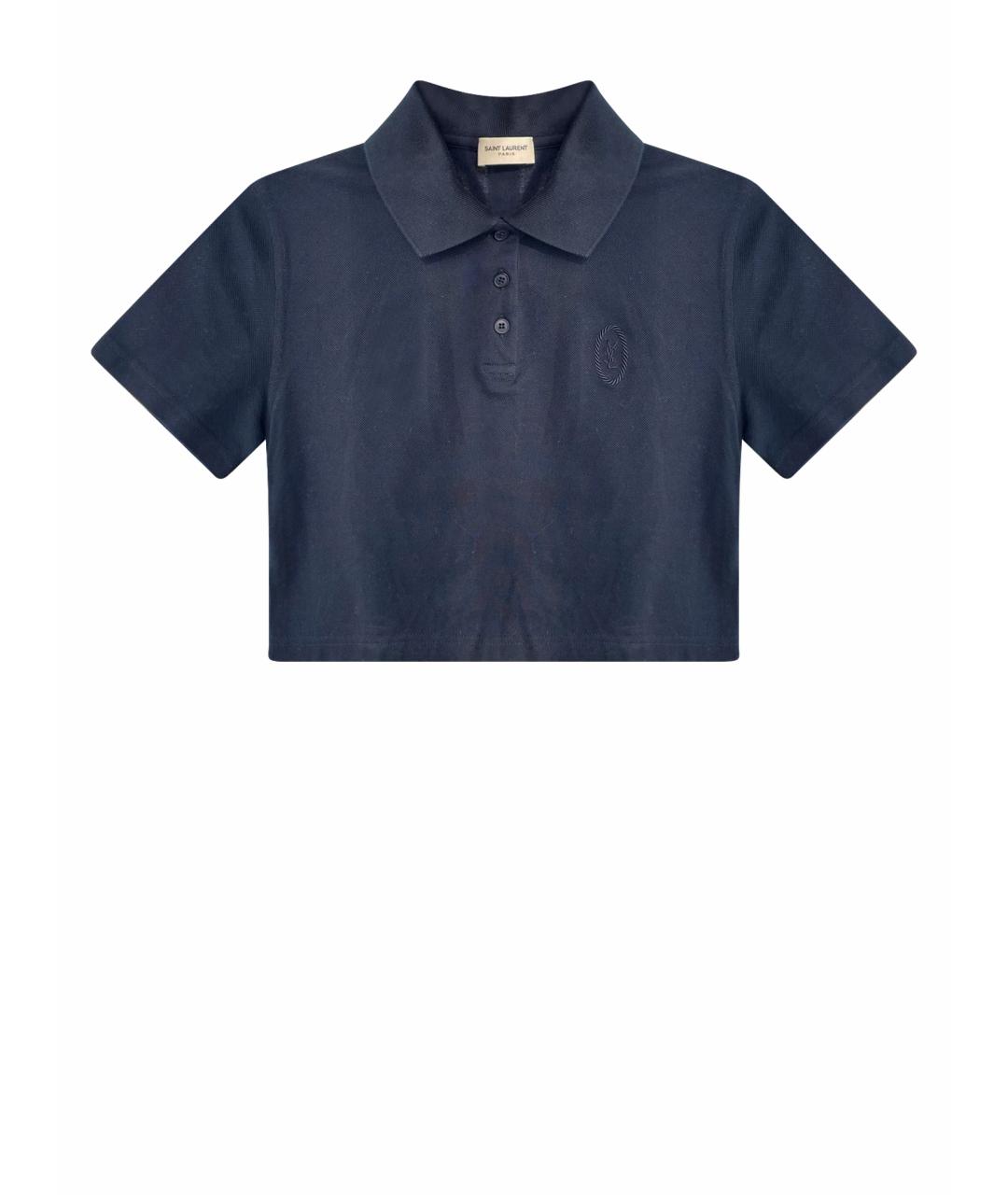 SAINT LAURENT Темно-синяя хлопковая футболка, фото 1