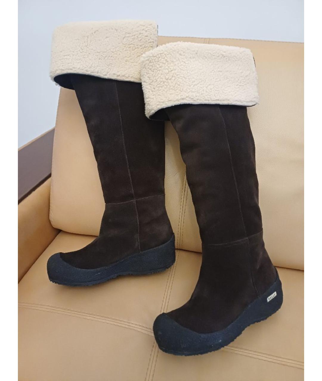 BALLY Коричневые замшевые ботфорты, фото 5