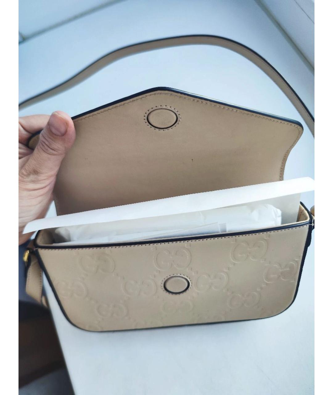 GUCCI Бежевая кожаная сумка через плечо, фото 3