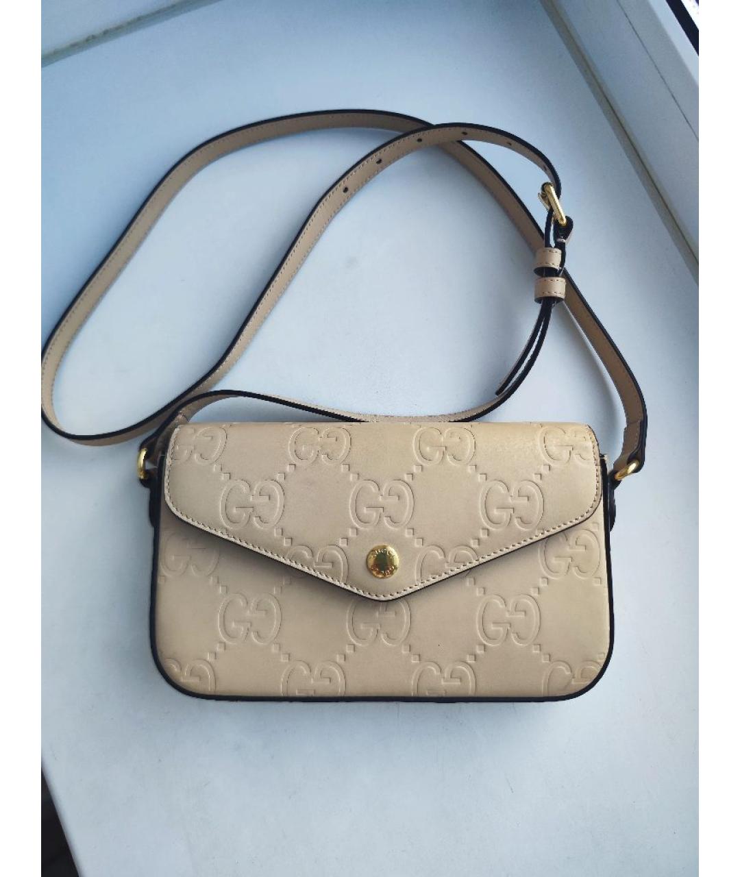 GUCCI Бежевая кожаная сумка через плечо, фото 2