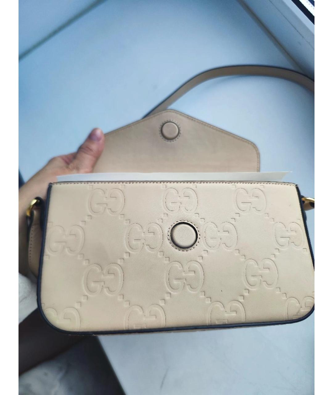 GUCCI Бежевая кожаная сумка через плечо, фото 4