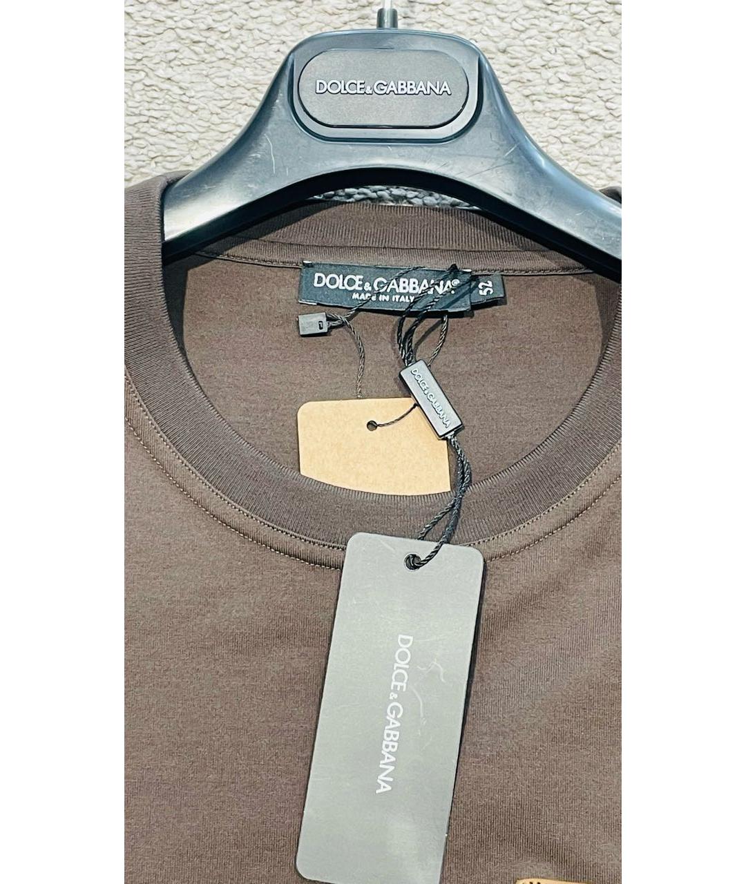 DOLCE&GABBANA Коричневая хлопковая футболка, фото 3
