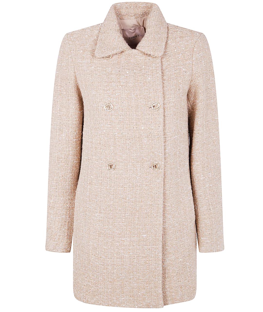 TWIN-SET Бежевое шерстяное пальто, фото 1