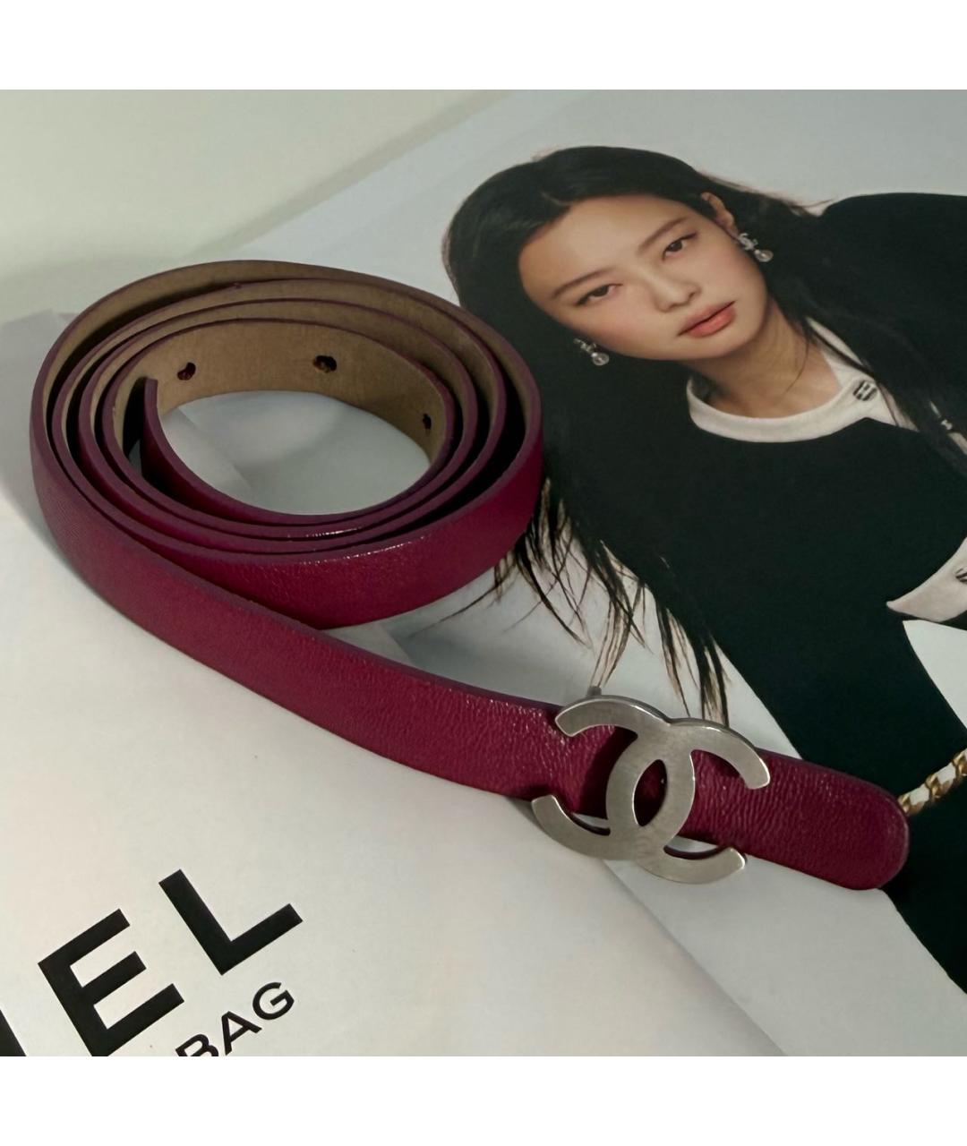 CHANEL Бордовый кожаный ремень, фото 6